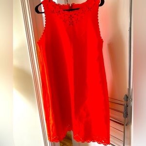 JCrew neon orange laser cut shift wedding guest dress